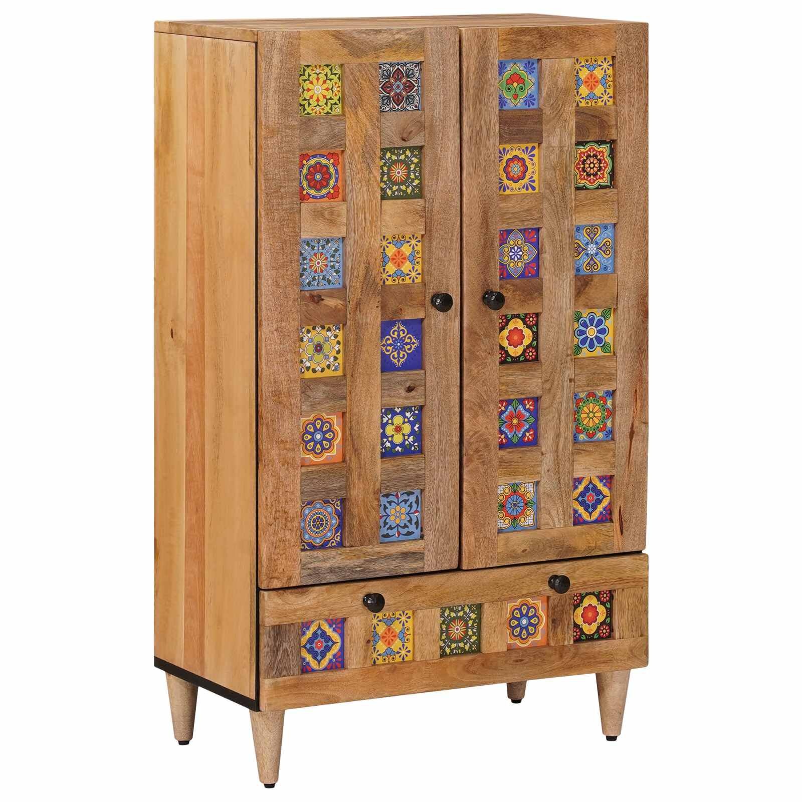 vidaXL Hoge kast Naturel 60 x 33,5 x 100 cm Massief Mango Hout