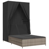 vidaXL Ligbed tweepersoons met dak en gordijn poly rattan grijs