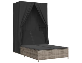 vidaXL Ligbed tweepersoons met dak en gordijn poly rattan grijs