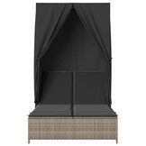 vidaXL Ligbed tweepersoons met dak en gordijn poly rattan grijs