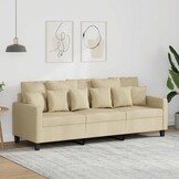 vidaXL Driezitsbank 180 cm stof crèmekleurig