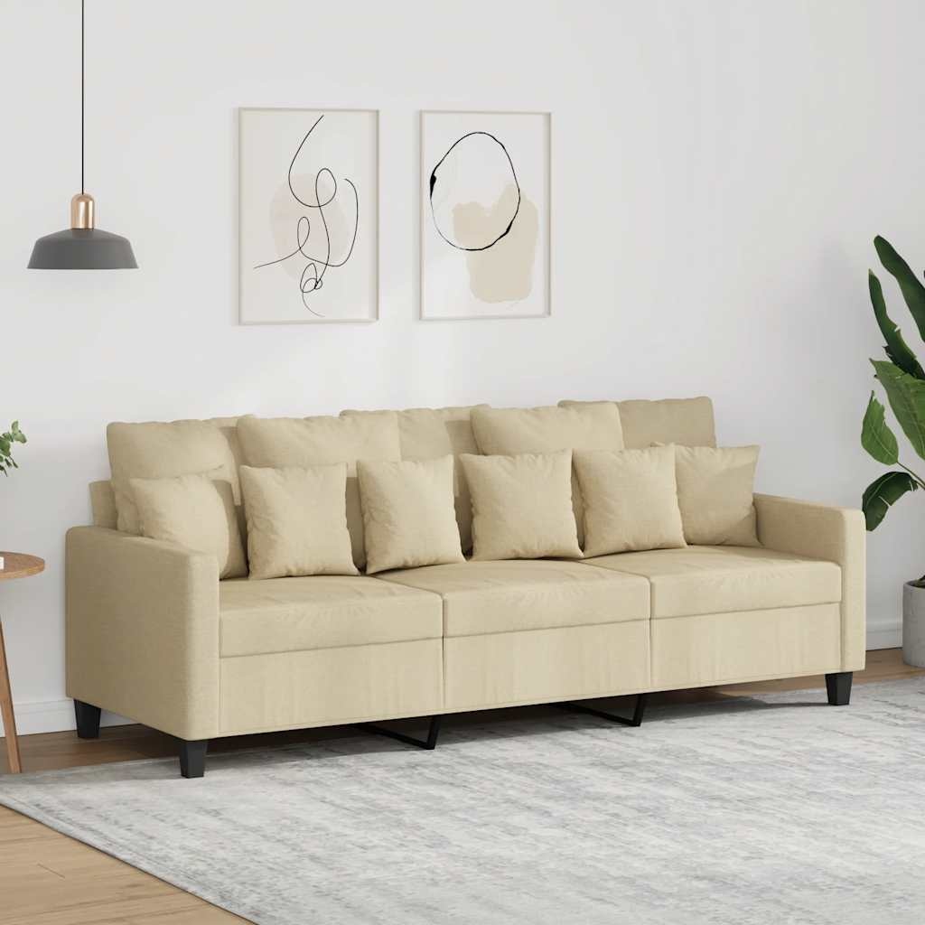 vidaXL Driezitsbank 180 cm stof crèmekleurig