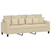 vidaXL Driezitsbank 180 cm stof crèmekleurig