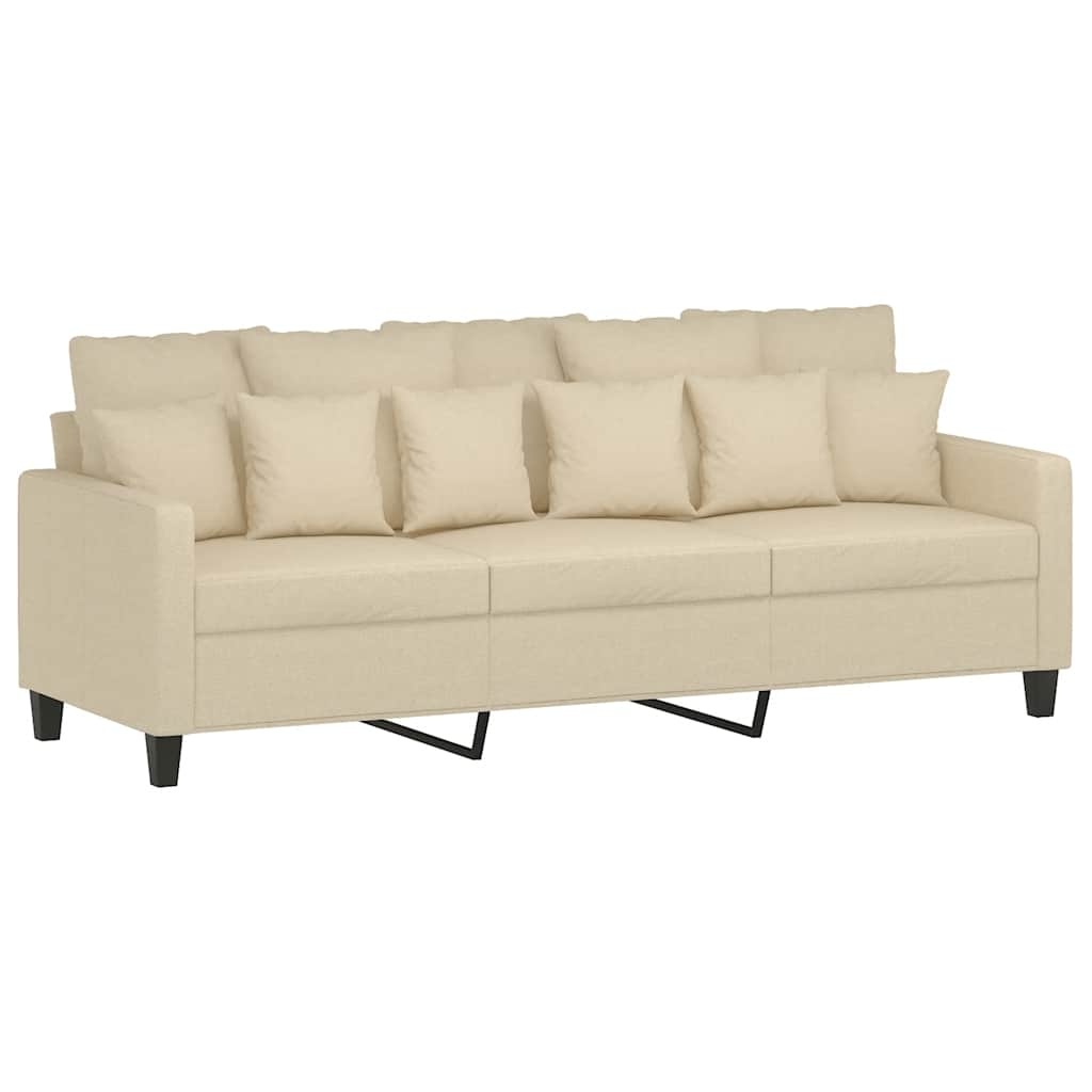 vidaXL Driezitsbank 180 cm stof crèmekleurig