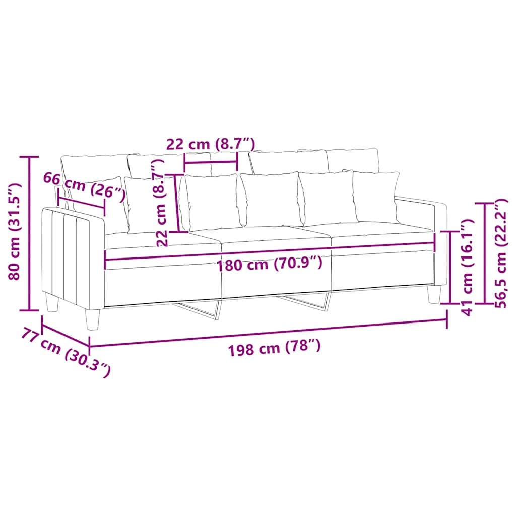 vidaXL Driezitsbank 180 cm stof crèmekleurig