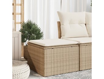 vidaXL Tuinkruk met kussen 55x55x37 cm poly rattan beige