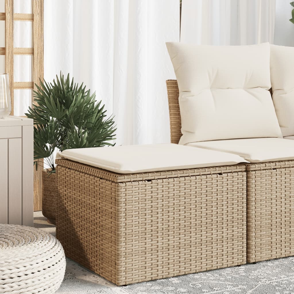 vidaXL Tuinkruk met kussen 55x55x37 cm poly rattan beige