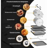 12 liter heteluchtfriteuse, 12-in-1 heteluchtfriteuse met 8 accessoires, oven, grill, droogautomaat, 1800 W Air Fryer zonder olie met 2 grote kijkvensters, 80-200 °C, zwart
