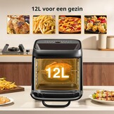 12 liter heteluchtfriteuse, 12-in-1 heteluchtfriteuse met 8 accessoires, oven, grill, droogautomaat, 1800 W Air Fryer zonder olie met 2 grote kijkvensters, 80-200 °C, zwart