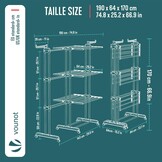 vounot Droogrek, uittrekbaar, 4 niveaus, 190 x 64 x 170 cm, verticaal, opvouwbaar, grote capaciteit, met wieltjes, zijvleugels, multifunctioneel, voor binnen en buiten, zwart/grijs