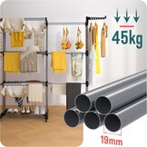 vounot Droogrek, uittrekbaar, 4 niveaus, 190 x 64 x 170 cm, verticaal, opvouwbaar, grote capaciteit, met wieltjes, zijvleugels, multifunctioneel, voor binnen en buiten, zwart/grijs