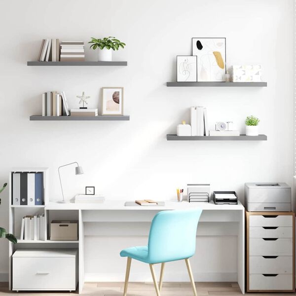 vidaXL Wandschappen zwevend 4 st 90x23,5x3,8 cm MDF grijs
