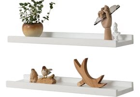 Set van 2 Eikenhouten Wandplanken (40cm) - Wit - 79% Korting