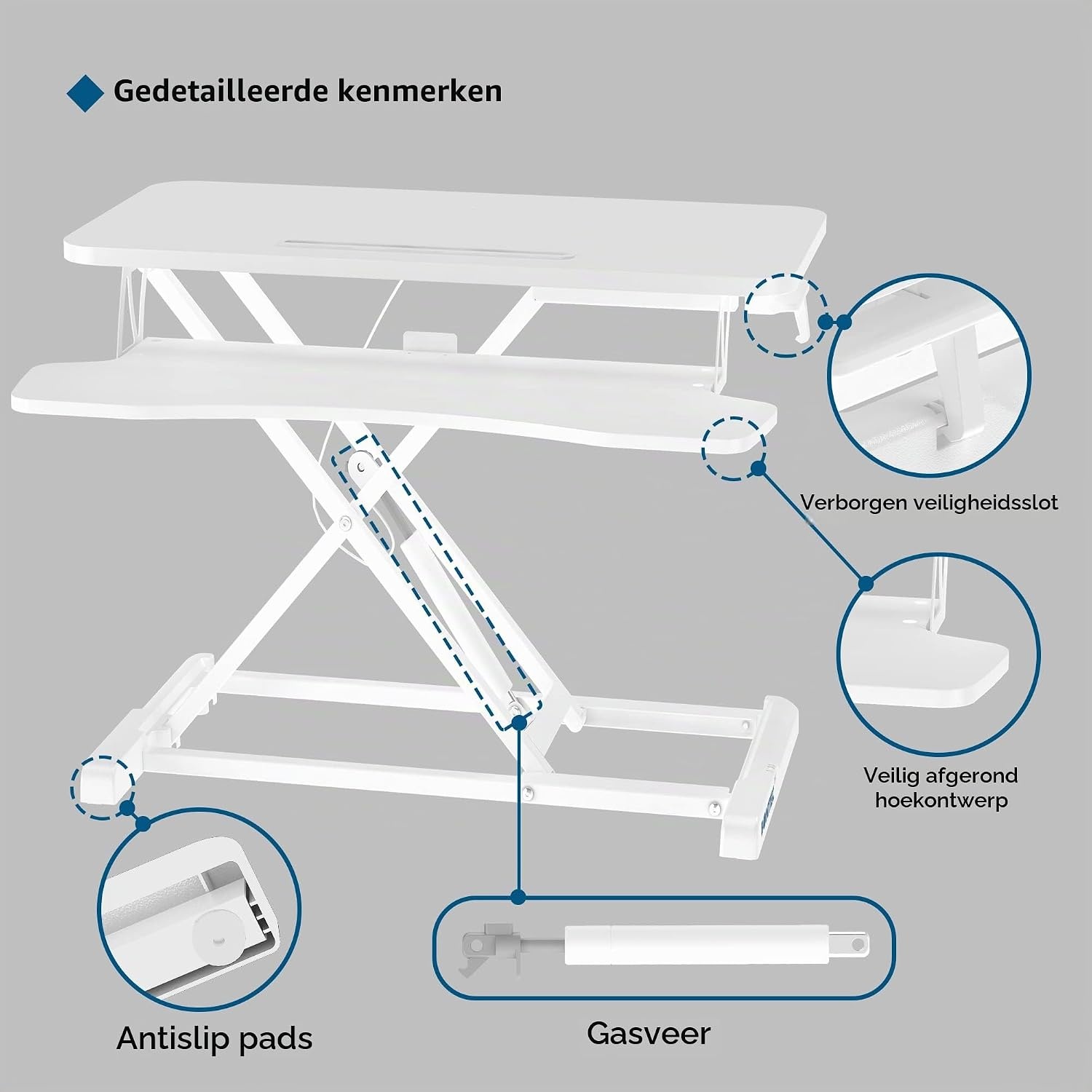 BONTEC Verstelbaar Zit-Sta Bureau Converter 800 x 400 mm - Ergonomisch Werkstation - Wit