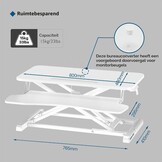 BONTEC Verstelbaar Zit-Sta Bureau Converter 800 x 400 mm - Ergonomisch Werkstation - Wit