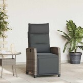 vidaXL Verstelbare tuinstoel met bijzettafel poly rattan grijs