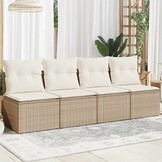 vidaXL Tuinbank 4-zits met kussens poly rattan beige