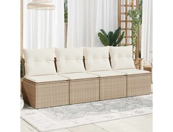 vidaXL Tuinbank 4-zits met kussens poly rattan beige