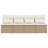 vidaXL Tuinbank 4-zits met kussens poly rattan beige