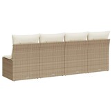 vidaXL Tuinbank 4-zits met kussens poly rattan beige