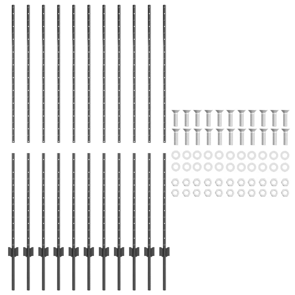 Hekpalen Grijs Gepoedercoat Staal (11 stuks) - 54% Korting!