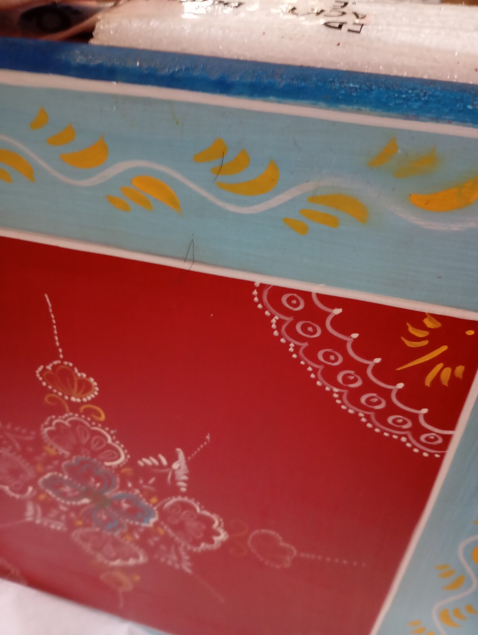 Handbeschilderde Salontafel Mangohout Rood - 53% Korting