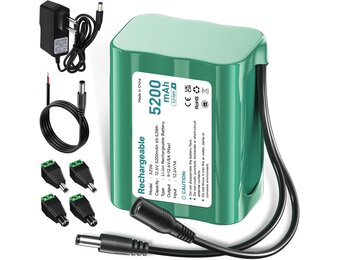 12.6V Lithium-ion batterij 5200 mAh, kleine 12V -batterij met lader- en connectoradapter en verbindingslijn voor soundboks, DAB Radio, Bight Lighting, Headlights, StagePiano, Sonar