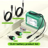 12.6V Lithium-ion batterij 5200 mAh, kleine 12V -batterij met lader- en connectoradapter en verbindingslijn voor soundboks, DAB Radio, Bight Lighting, Headlights, StagePiano, Sonar