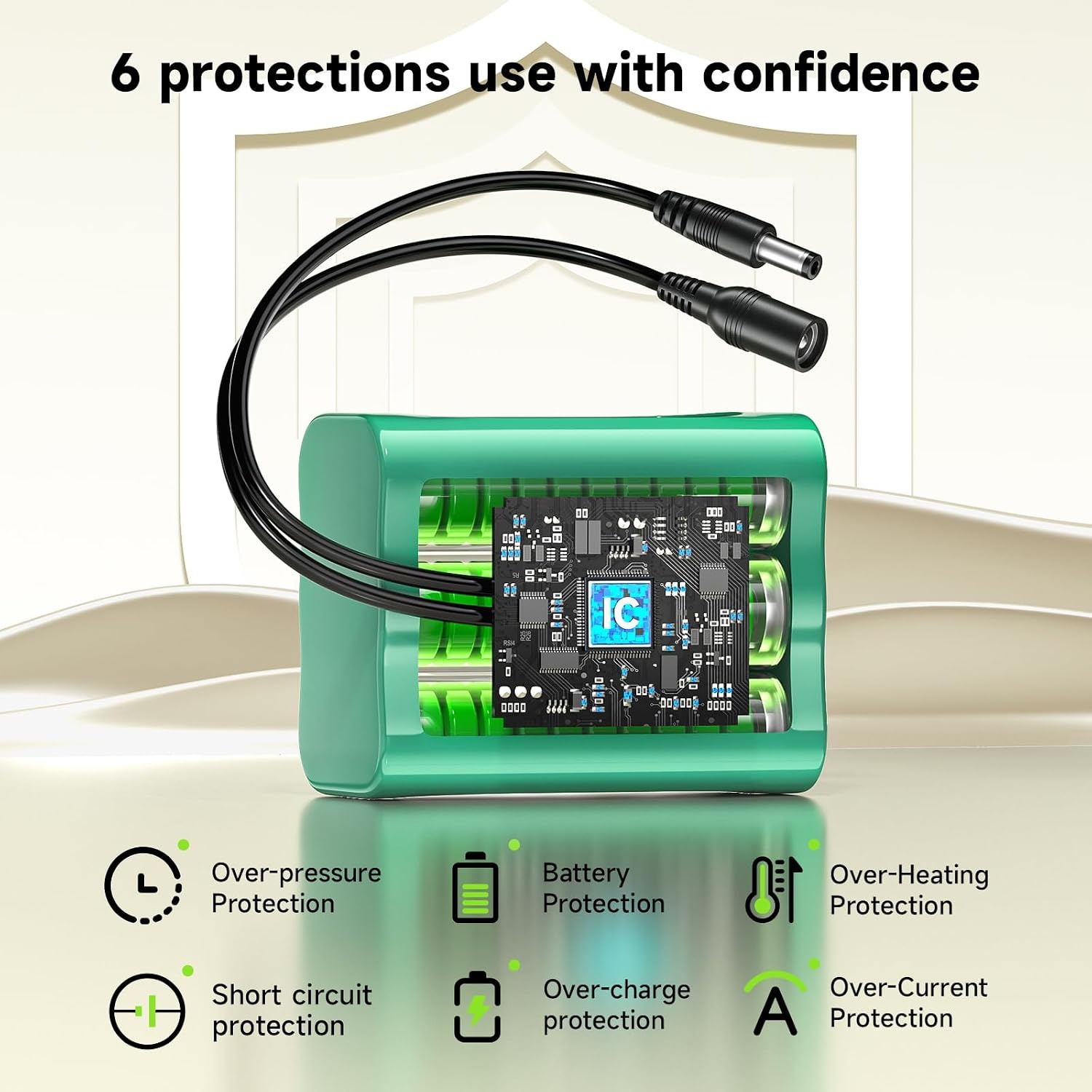 12.6V Lithium-ion batterij 5200 mAh, kleine 12V -batterij met lader- en connectoradapter en verbindingslijn voor soundboks, DAB Radio, Bight Lighting, Headlights, StagePiano, Sonar