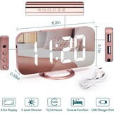Digitale LED Wekker voor Slaapkamer & Kantoor | 6,5 inch (16,5 cm) Roségoud Tafelklok | Met Snooze, Spiegel, Verstelbare Helderheid, Stil | USB-voedin