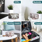 Digitale LED Wekker voor Slaapkamer & Kantoor | 6,5 inch (16,5 cm) Roségoud Tafelklok | Met Snooze, Spiegel, Verstelbare Helderheid, Stil | USB-voedin