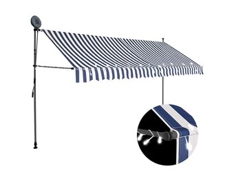 vidaXL Luifel handmatig uitschuifbaar met LED 400 cm blauw en wit