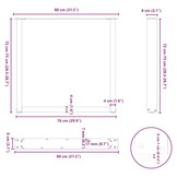 vidaXL Eettafelpoten 2 st U-vormig 80x(72-73) cm staal naturel