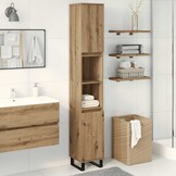 vidaXL Badkamerkast 30x30x190 cm bewerkt hout artisanaal eikenkleurig