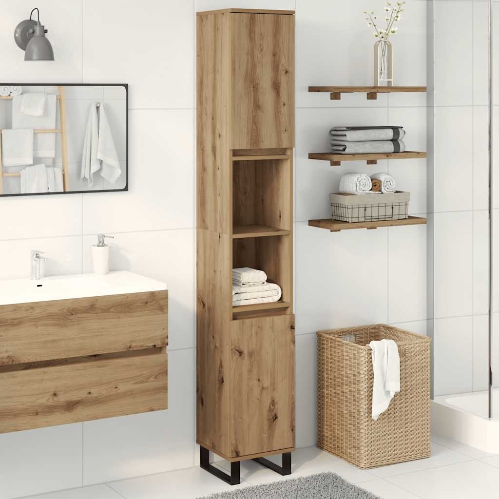 vidaXL Badkamerkast 30x30x190 cm bewerkt hout artisanaal eikenkleurig