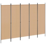 vidaXL 5-Panel Room Divider Beige 250 x 180 cm Stof