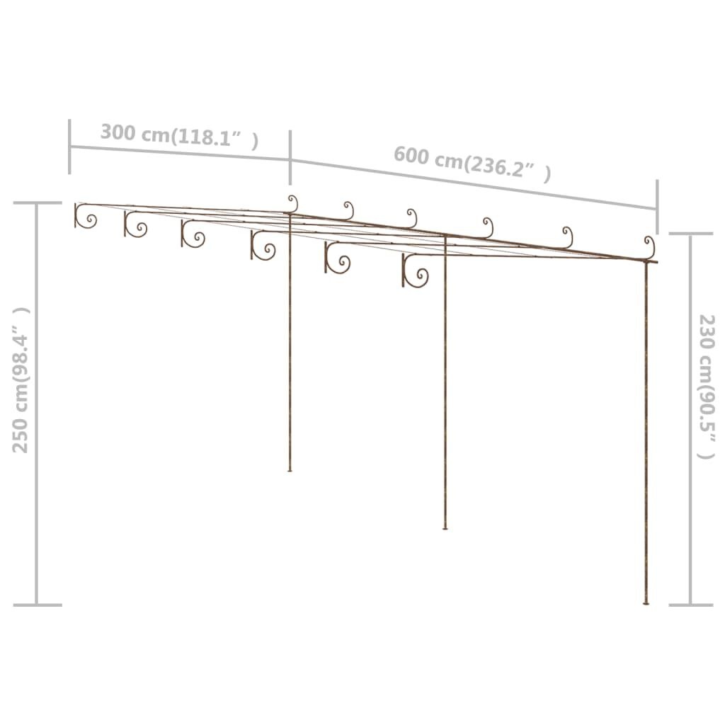 vidaXL Tuinpergola 6x3x2,5 m ijzer antiekbruin