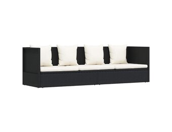 vidaXL Tuinbed met kussens poly rattan zwart