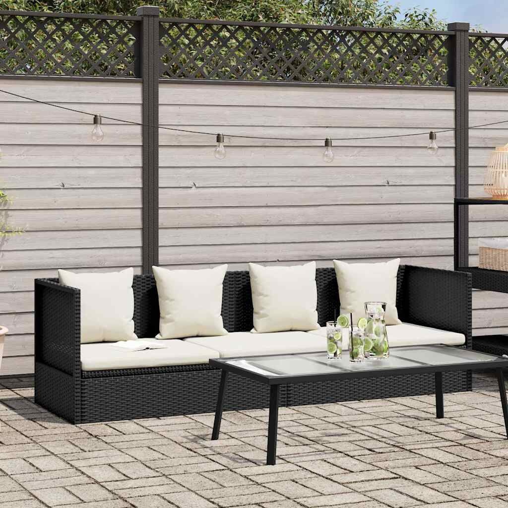vidaXL Tuinbed met kussens poly rattan zwart