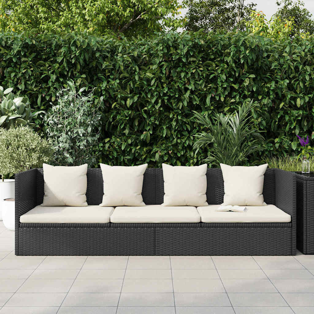 vidaXL Tuinbed met kussens poly rattan zwart