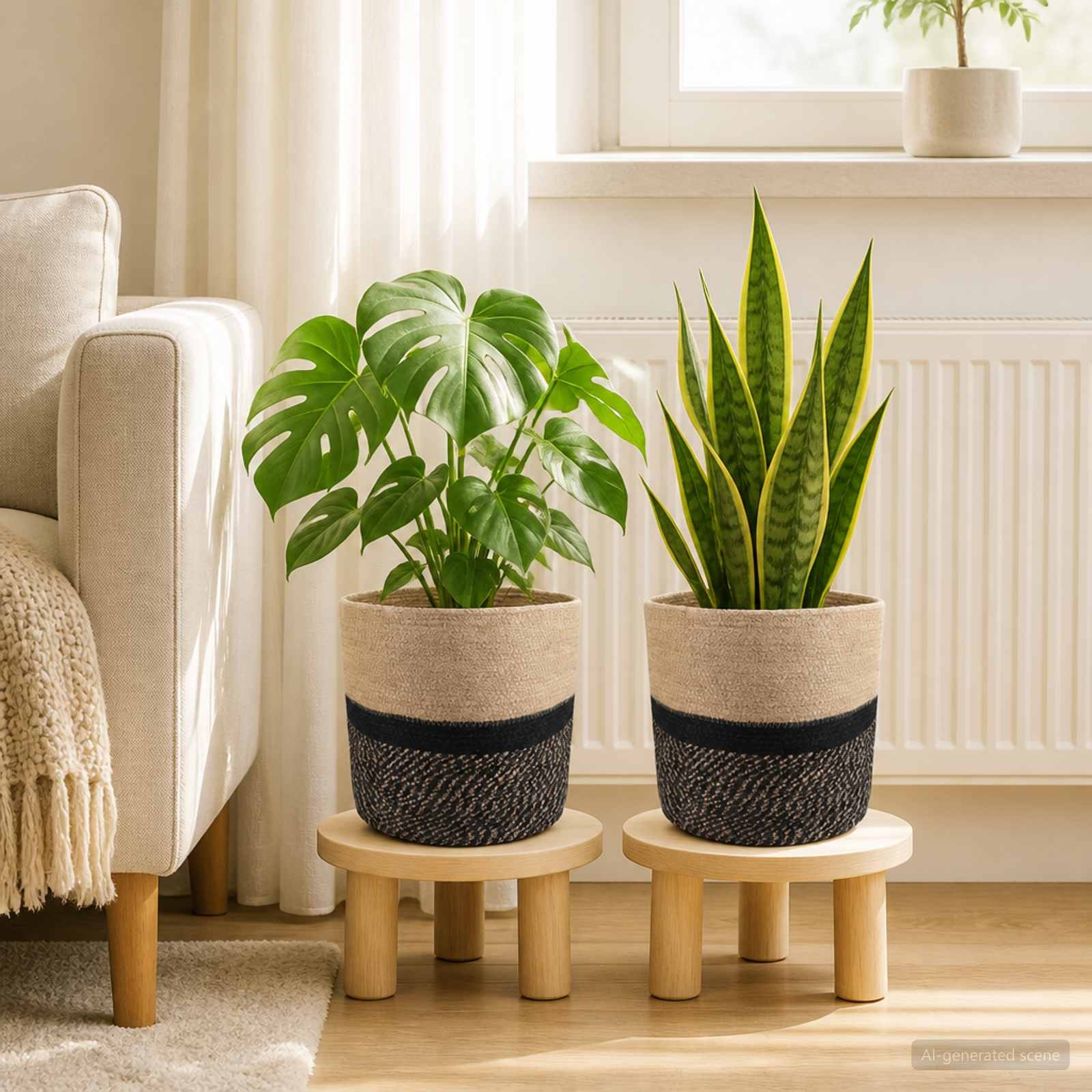 vidaXL Plantenpot Set 2 st Naturel en Zwart Ø 28 x 28 cm