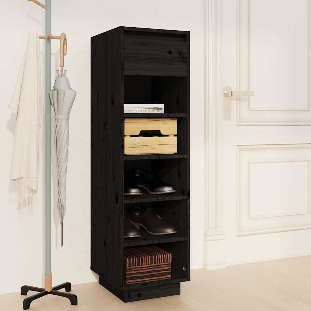 vidaXL Schoenenkast 30x34x105 cm massief grenenhout zwart