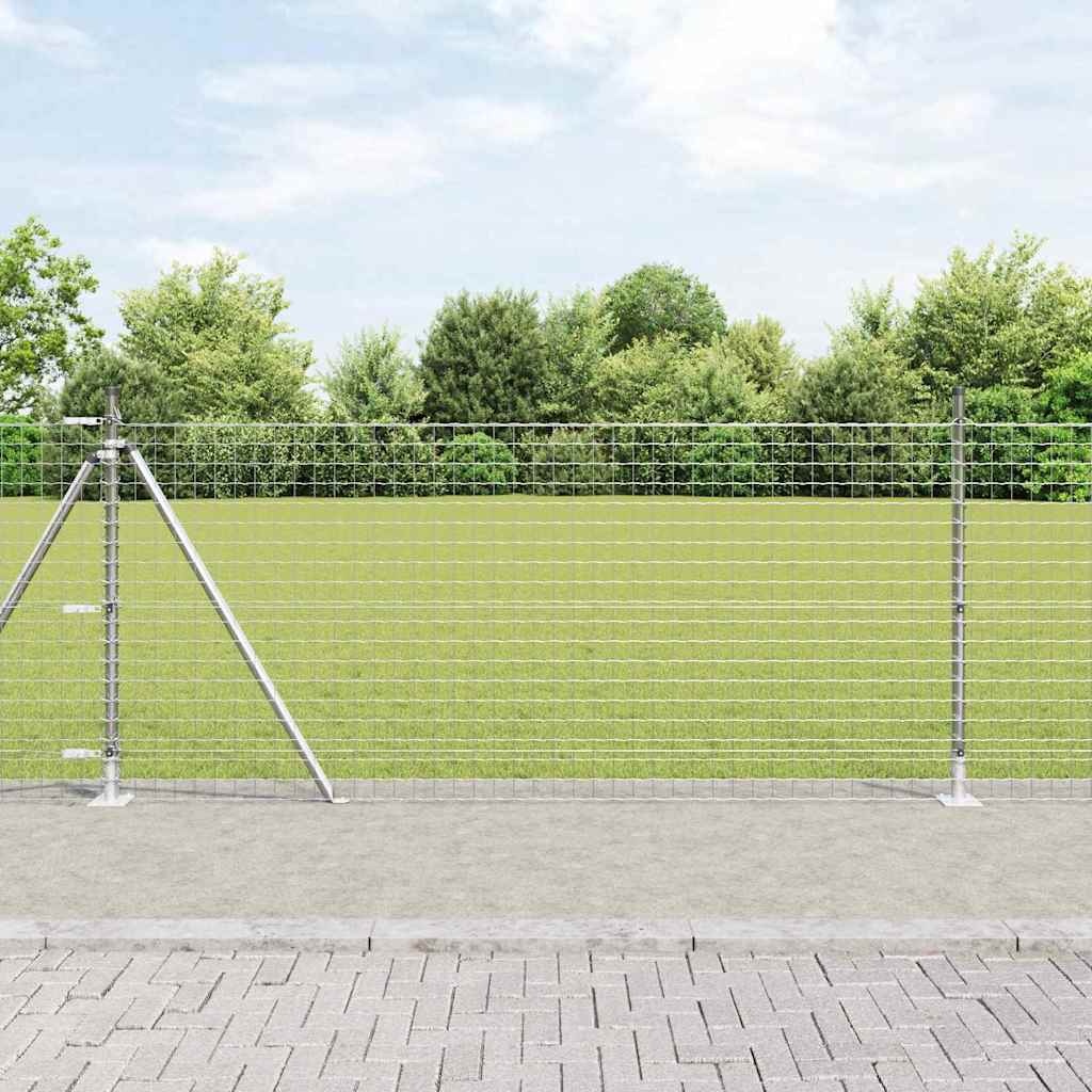 vidaXL Hekpaal met betonnen voet 7 st zilver Gepoedercoat staal