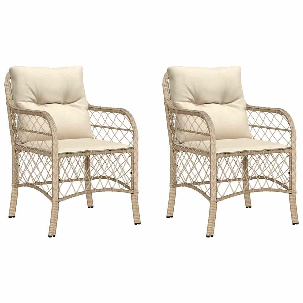 vidaXL Tuinstoelen 2 st met kussens poly rattan beige