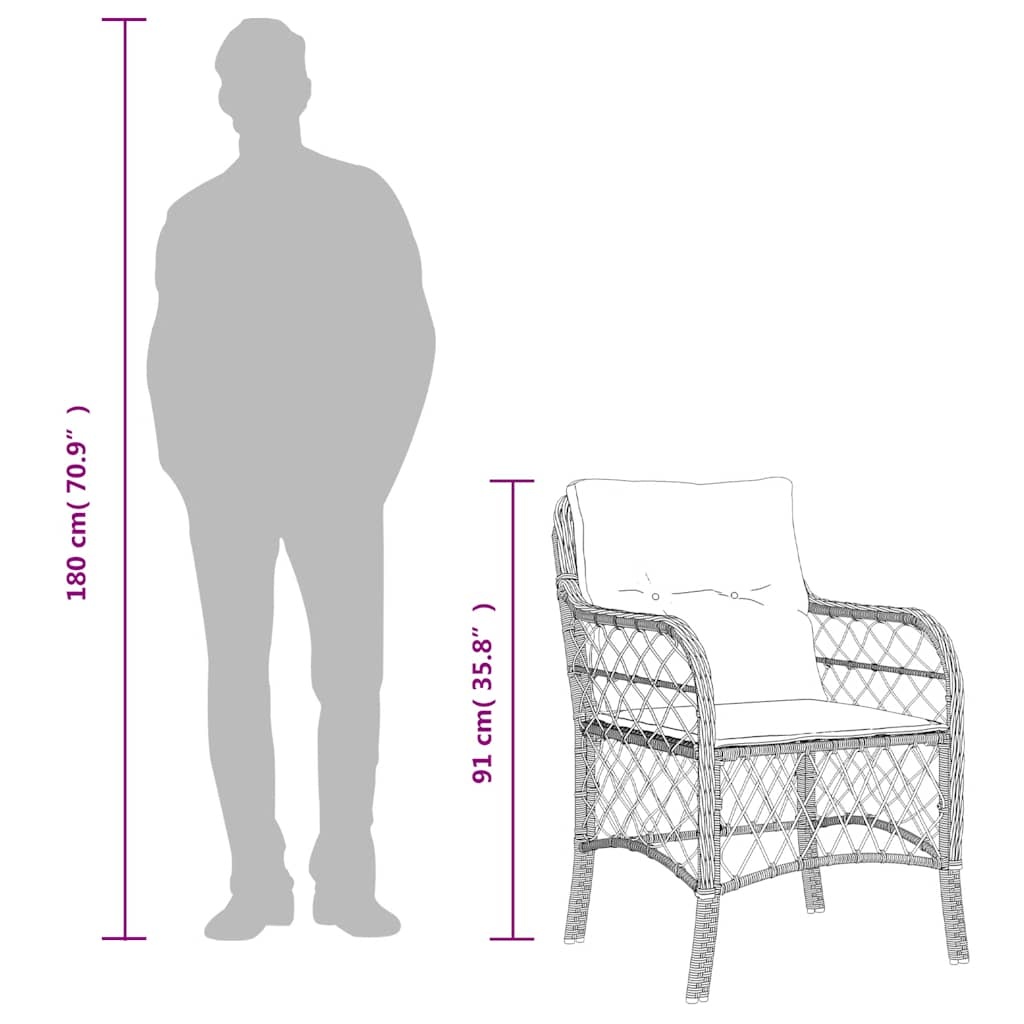 vidaXL Tuinstoelen 2 st met kussens poly rattan beige
