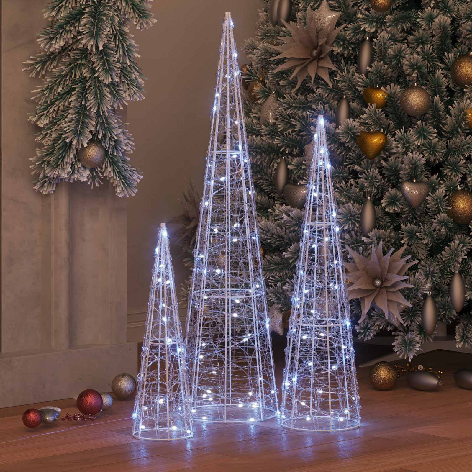vidaXL Kerstboom 3 st 90 LED's Koudwit 20 x 20 x 80 cm Acryl