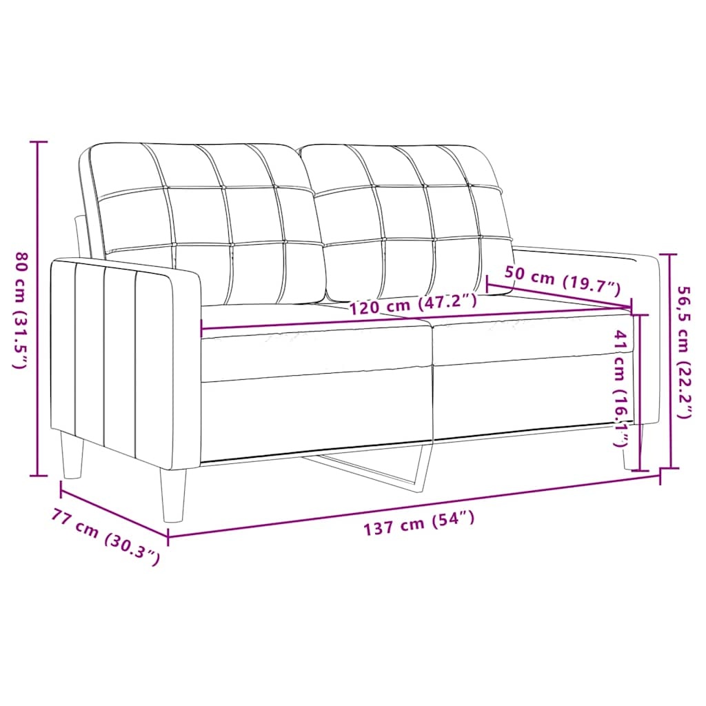 vidaXL Tweezitsbank 120 cm fluweel crèmekleurig