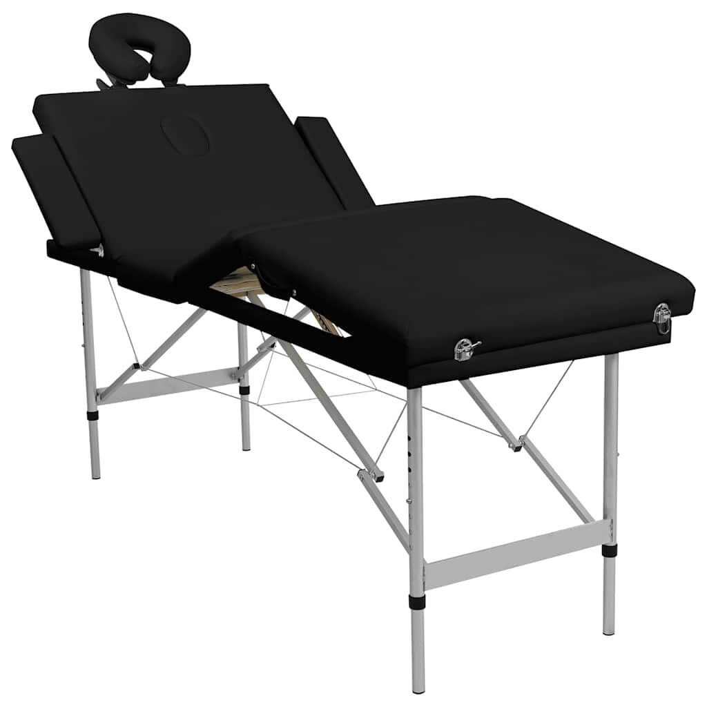 vidaXL Massagetafel met 4 zones inklapbaar aluminum frame zwart