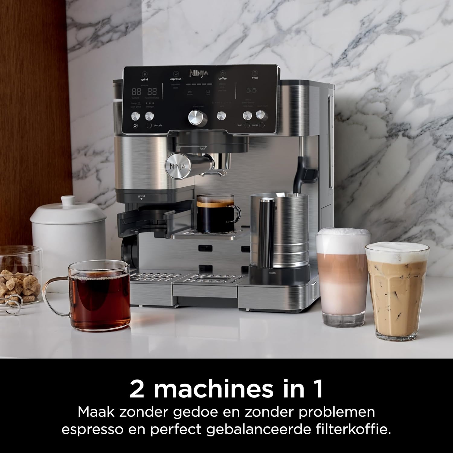 Ninja Luxe Essential 2-in-1 Koffiezetapparaat, Latte, Zilver, ES501EU