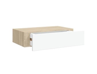 vidaXL Wandschap met lade 40x23,5x10 cm MDF eikenkleurig en wit